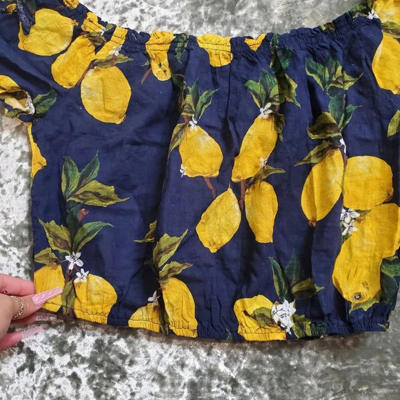 Blush Lemon Print Off The Should Crop Top - Picture 2 of 8